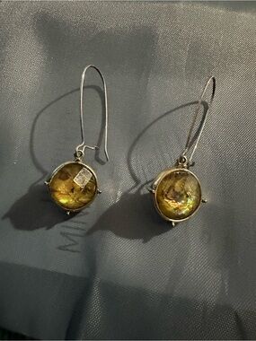 Sterling Silver Olive Green Glass Drop Earrings